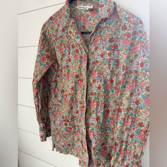 Roller Rabbit Elysian Day Floral Button-Down Loungewear shirt Size S - Picture 3 of 6